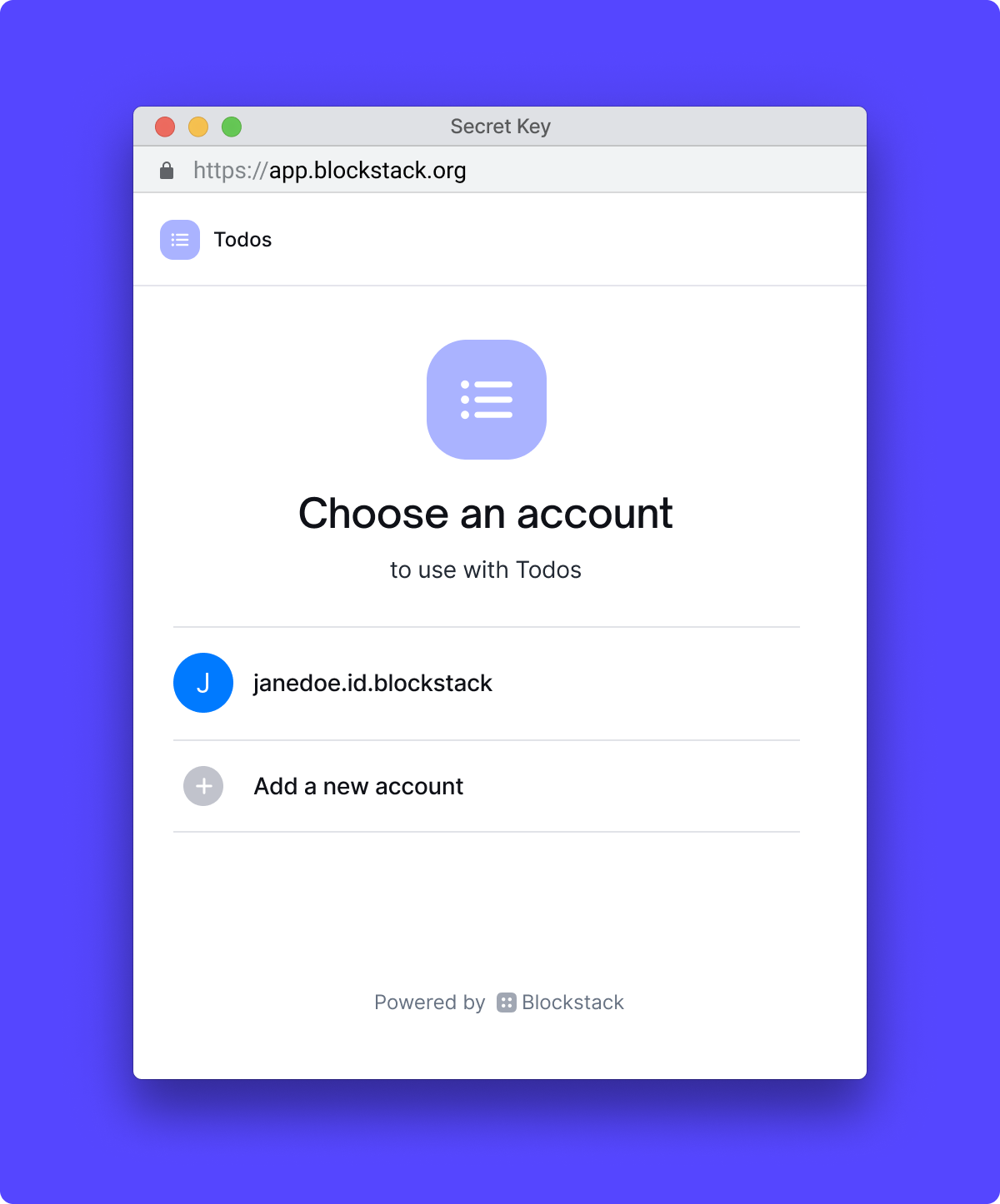 "Choose account" screen