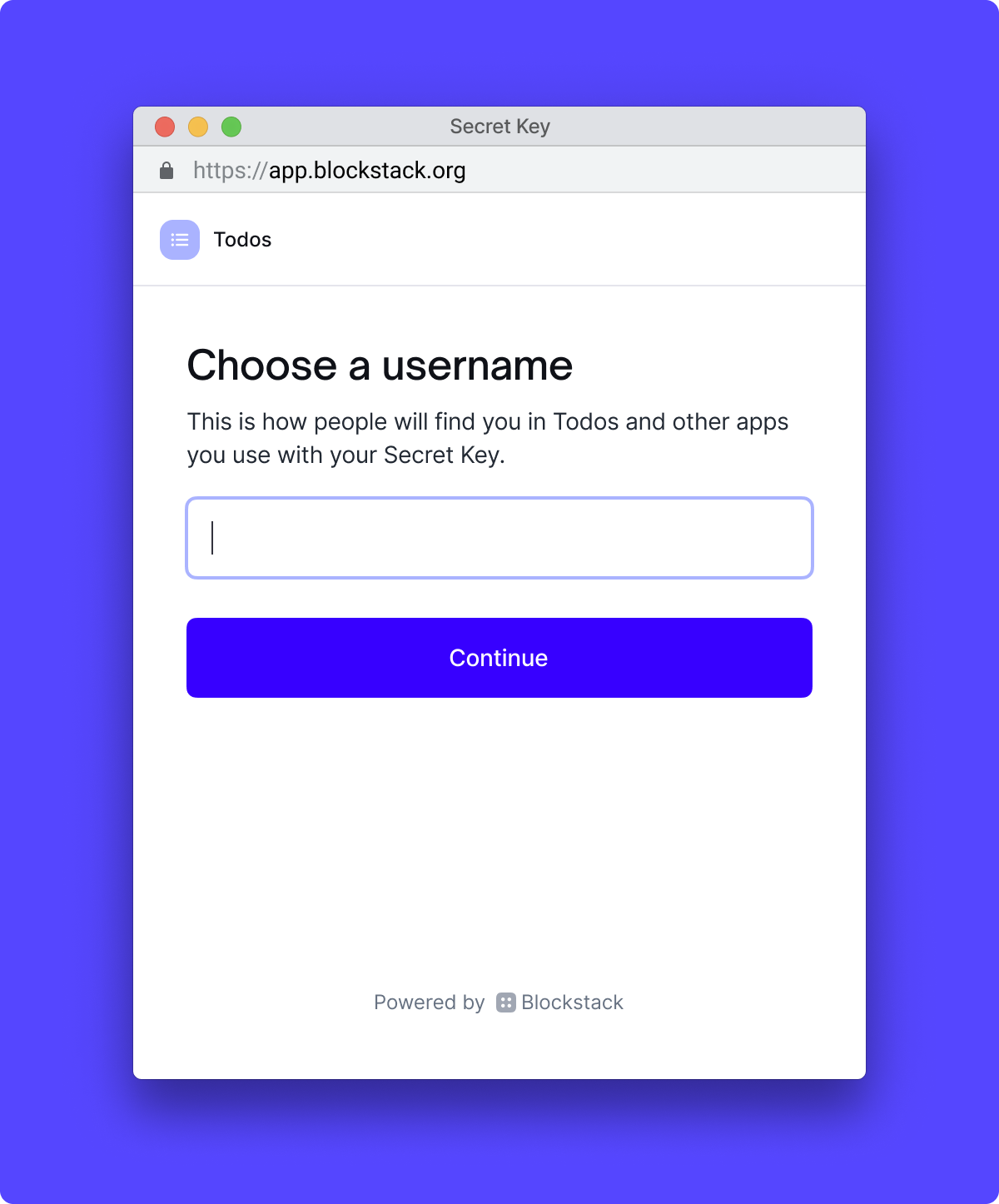 "Choose username" screen