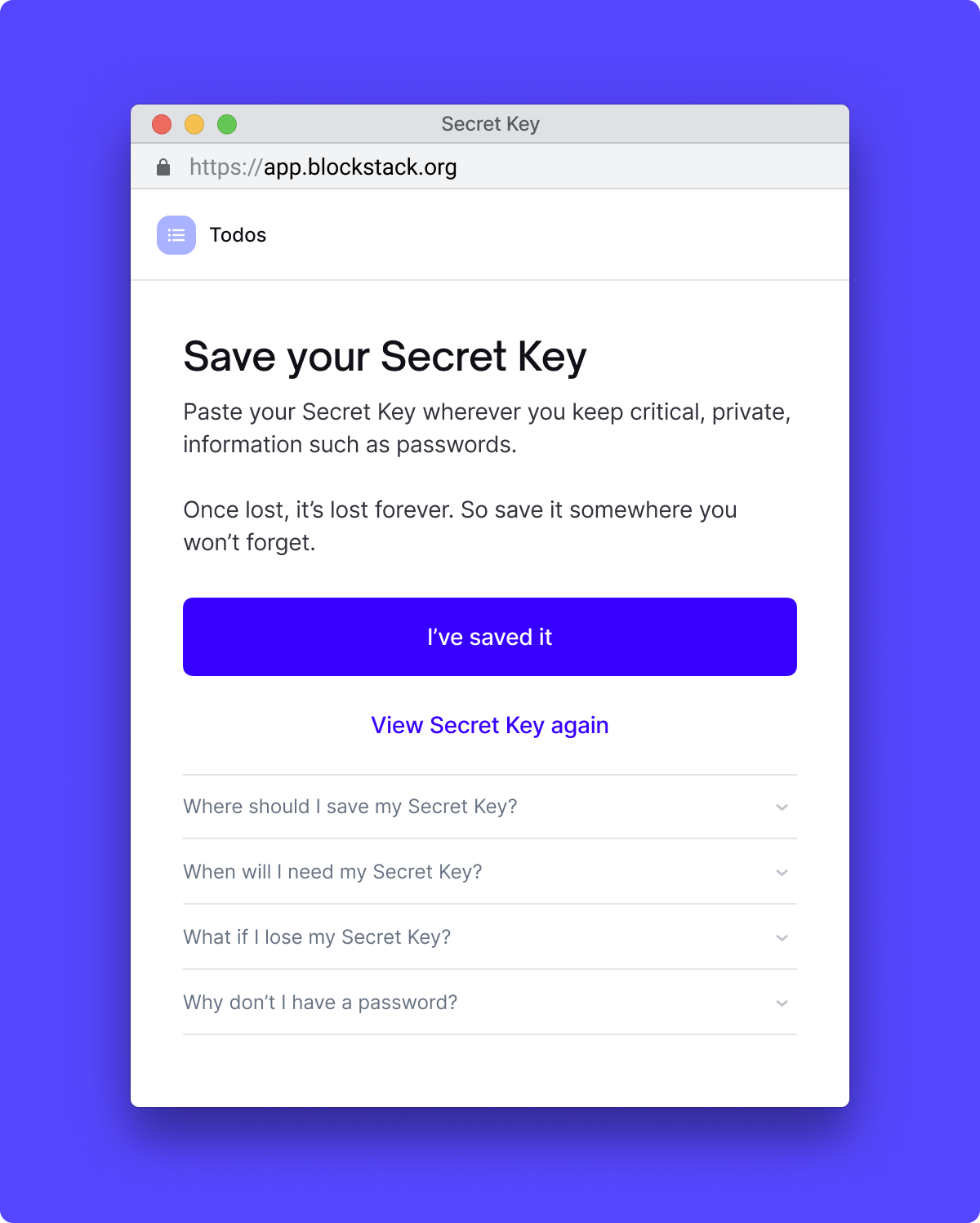 "I've saved it" screen