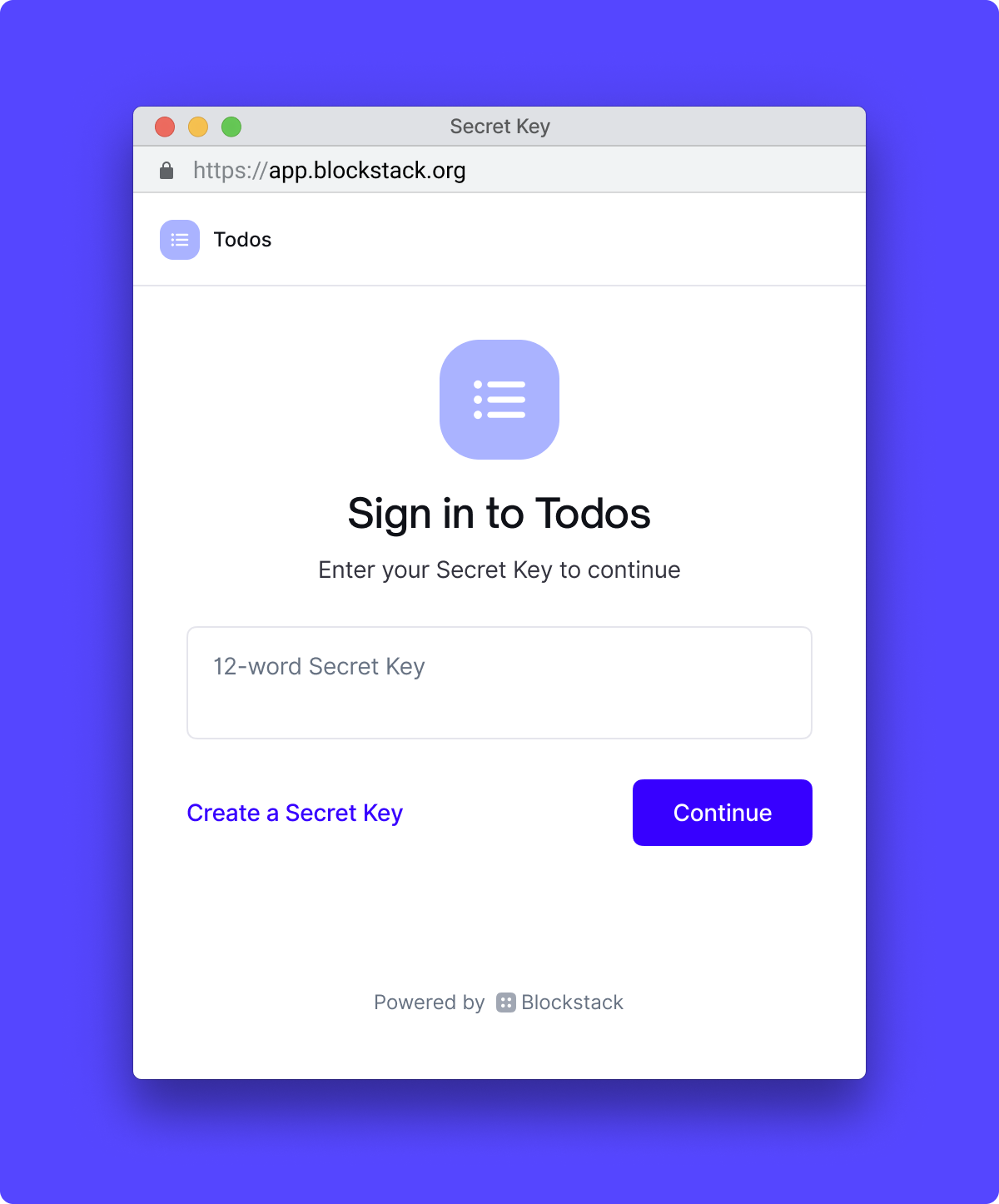 "Sign in" screen
